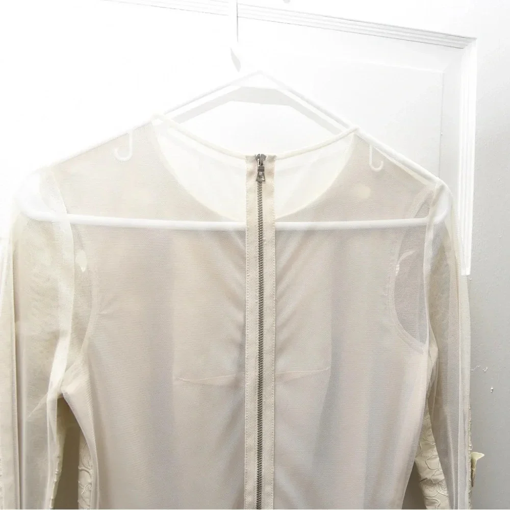 BCBGMaxazriah Jillea embroidered cut out faux leather dress cream size 2 - Picture 4 of 9